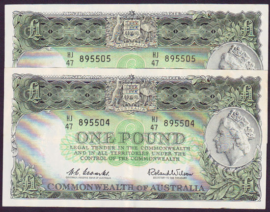 1961 Australia 1 Pound Coombs / Wilson (consec. pair) EF L000562